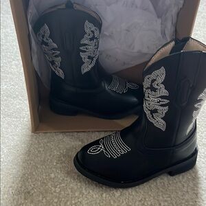 Boys Classic Black Western Boots with Decorative Stitching